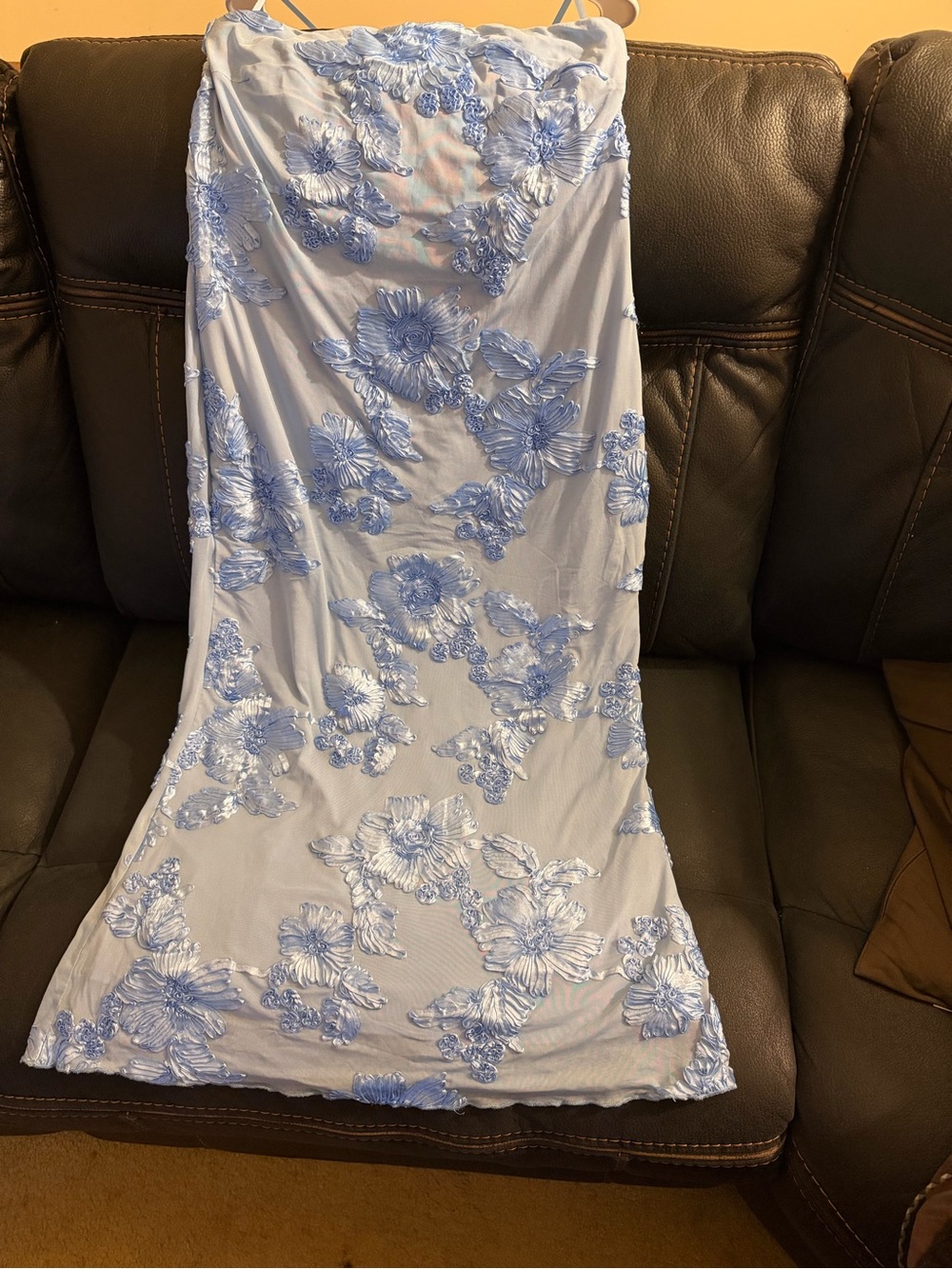 Amazon Light Blue Strapless Floral Embroidered Dress